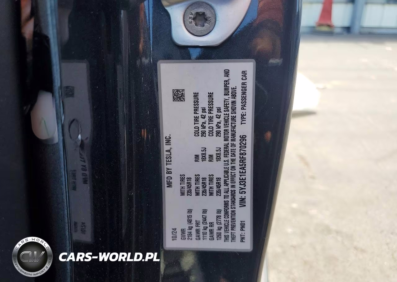 2024 Tesla Model 3 VIN:5YJ3E1EA5RF870296 - 12