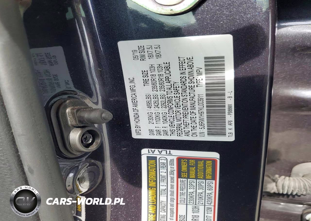 2019 Honda Cr-V Touring VIN:5J6RW1H97KL003911 - 13
