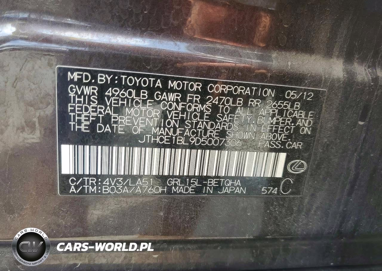 2013 Lexus Gs 350 VIN:JTHCE1BL9D5007306 - 12