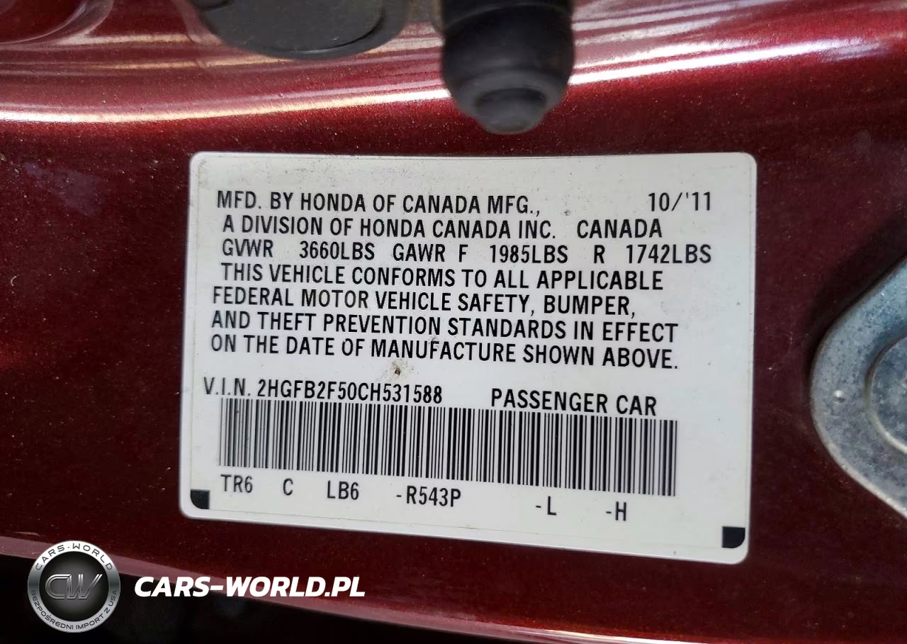 2012 Honda Civic Lx VIN:2HGFB2F50CH531588 - 12