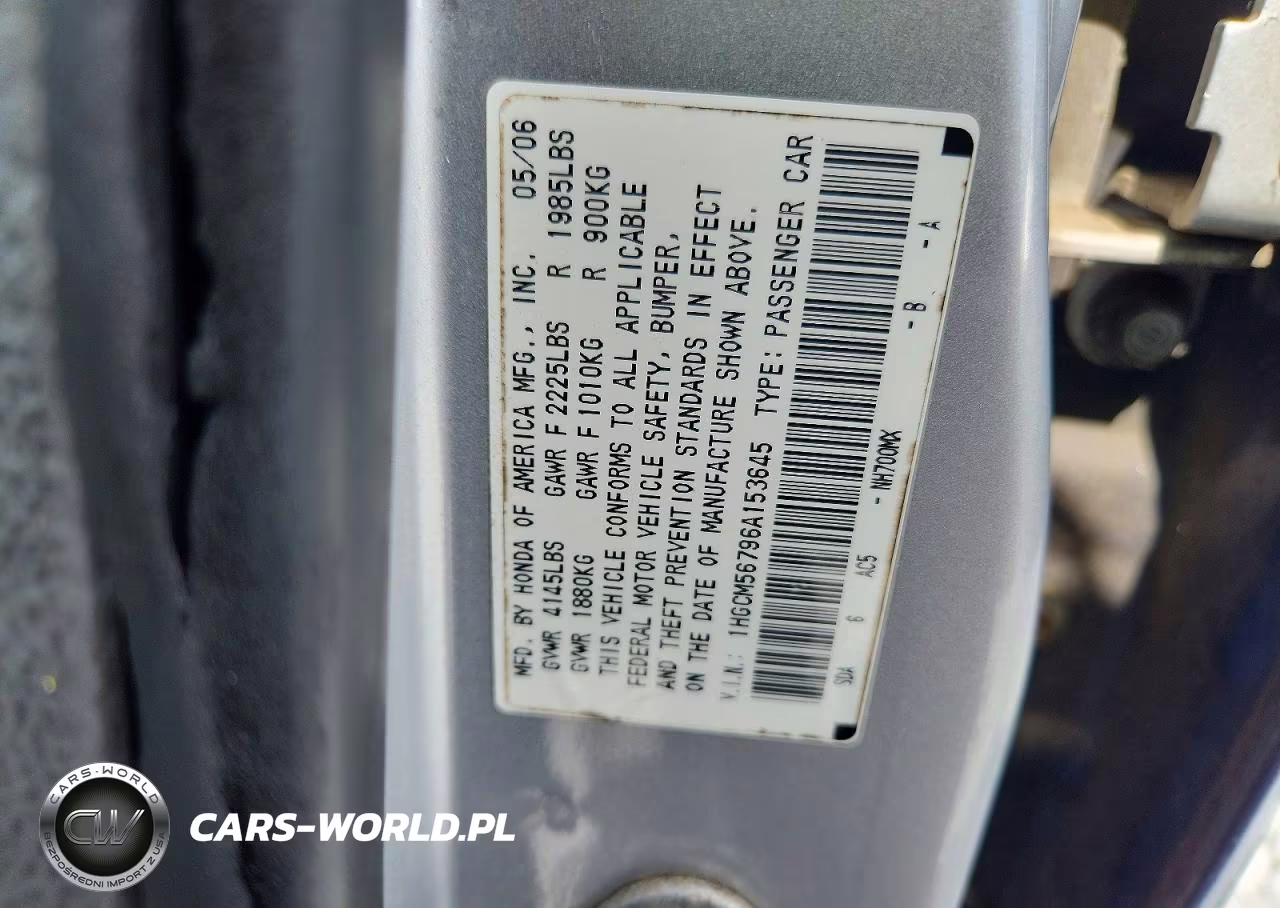 2006 HONDA ACCORD 2.4 EX VIN:1HGCM56796A153645 - 12