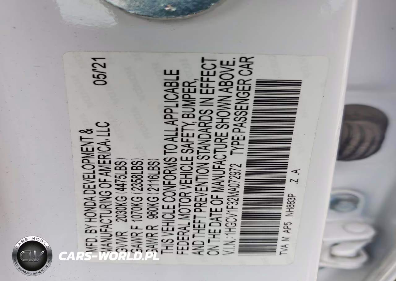 2021 Honda Accord Sport VIN:1HGCV1F32MA072972 - 12