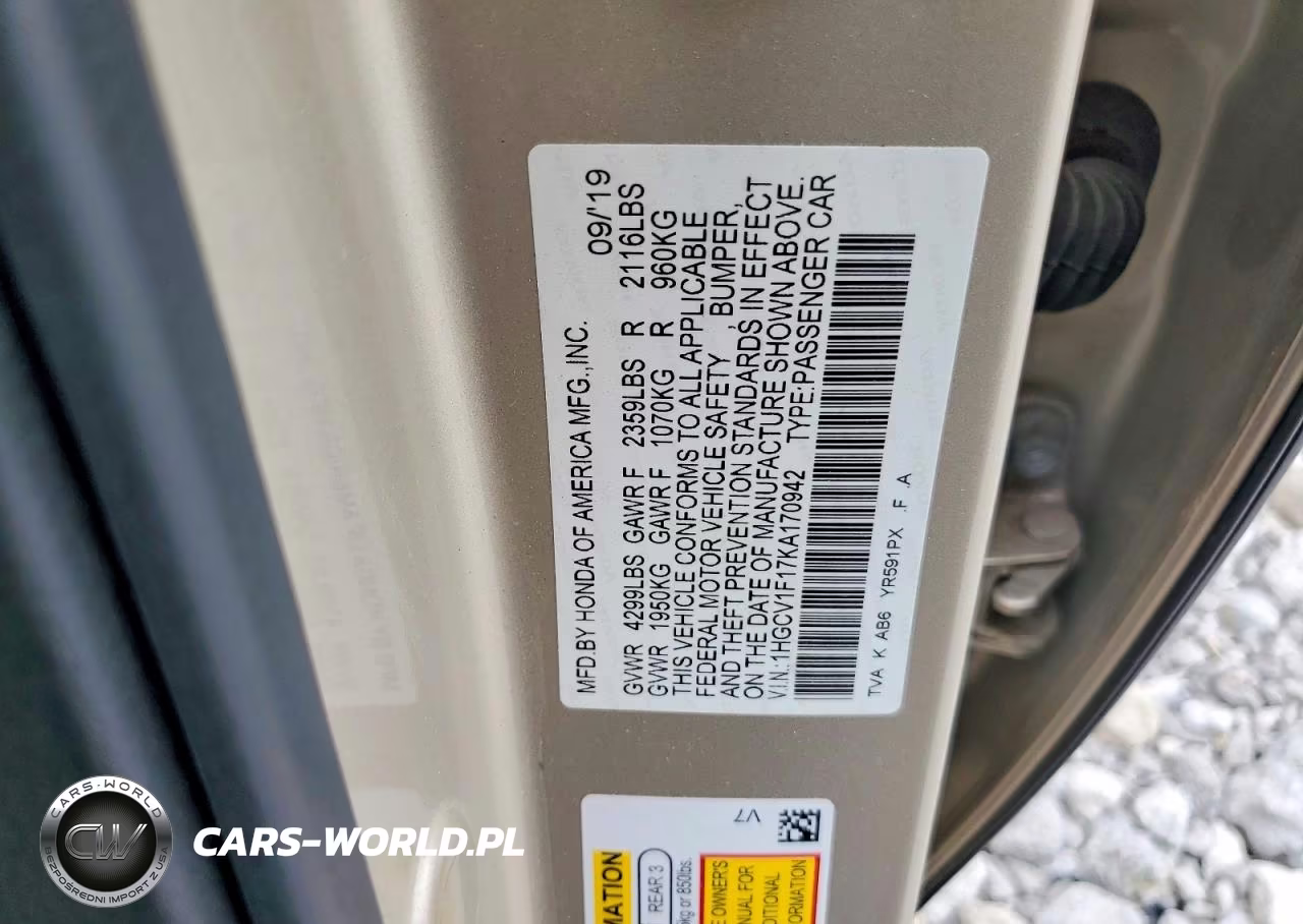 2019 Honda Accord Lx VIN:1HGCV1F17KA170942 - 12
