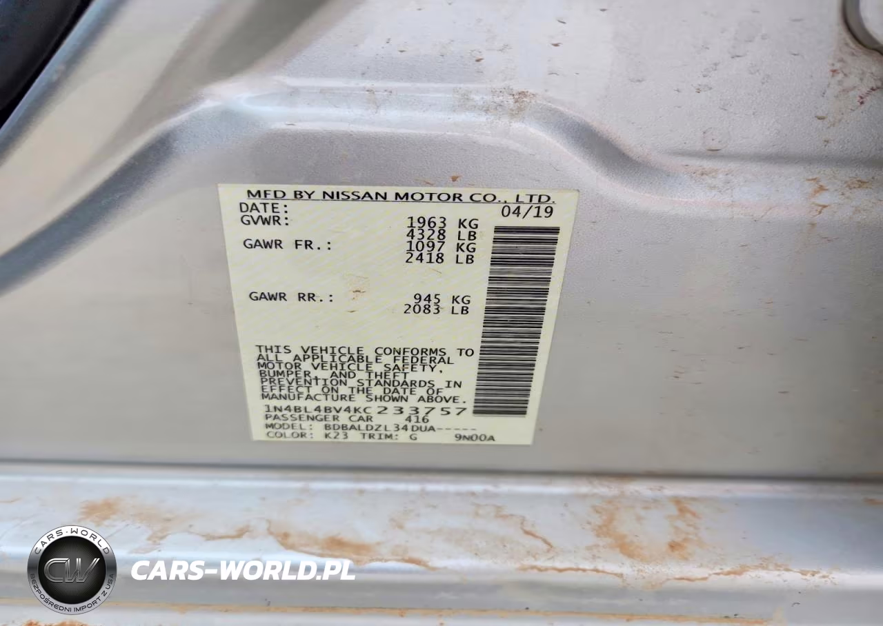 2019 Nissan Altima S VIN:1N4BL4BV4KC233757 - 12