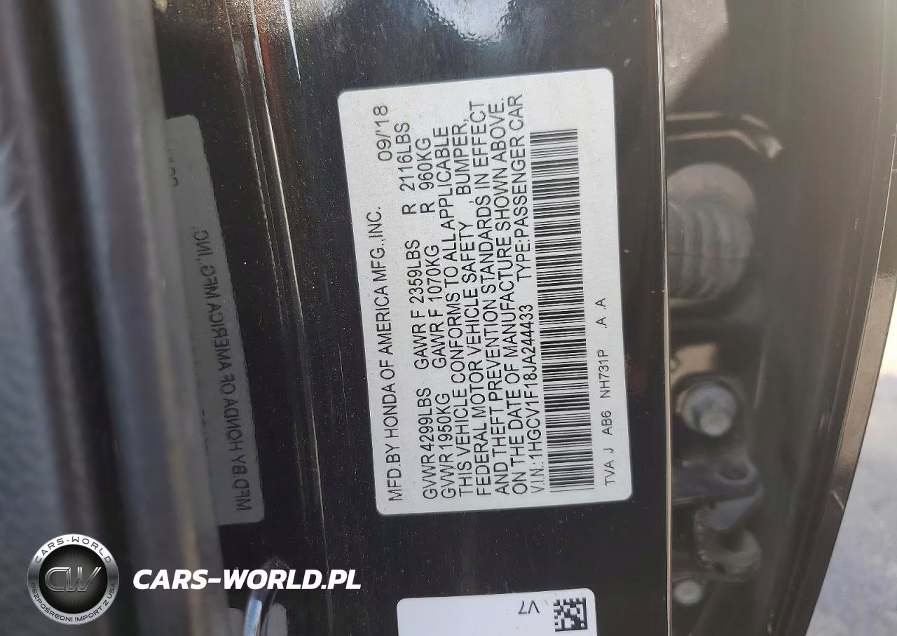 2018 Honda Accord Lx VIN:1HGCV1F18JA244433 - 12
