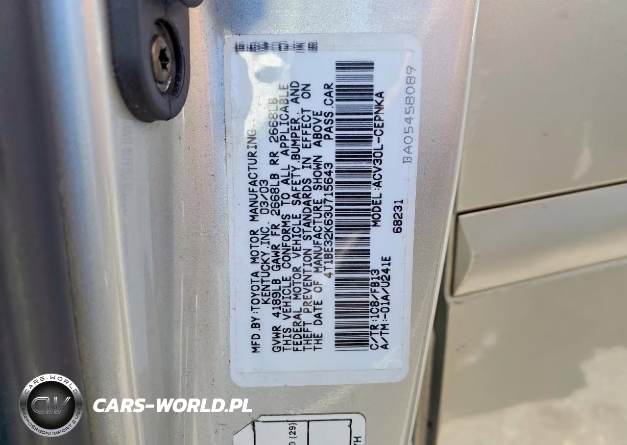 2003 Toyota Camry Le VIN:4T1BE32K63U715643 - 12