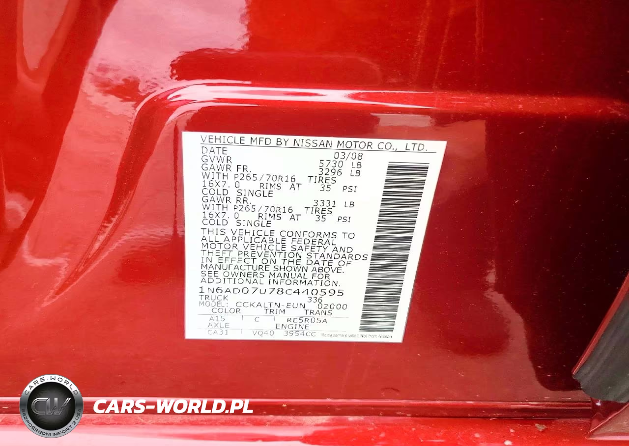2008 Nissan Frontier Se V6 VIN:1N6AD07U78C440595 - 12