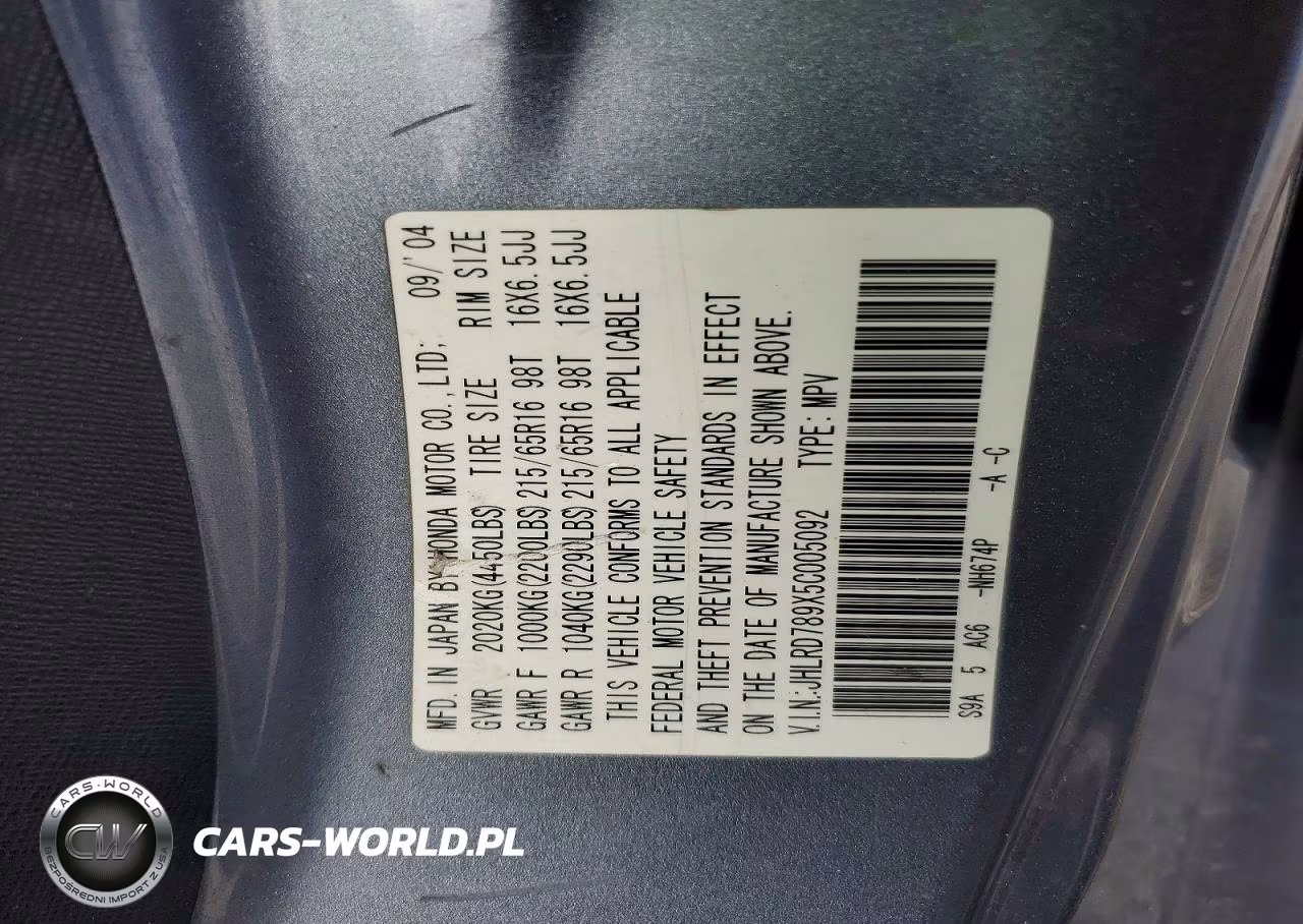 2005 Honda Cr-V Se VIN:JHLRD789X5C005092 - 13