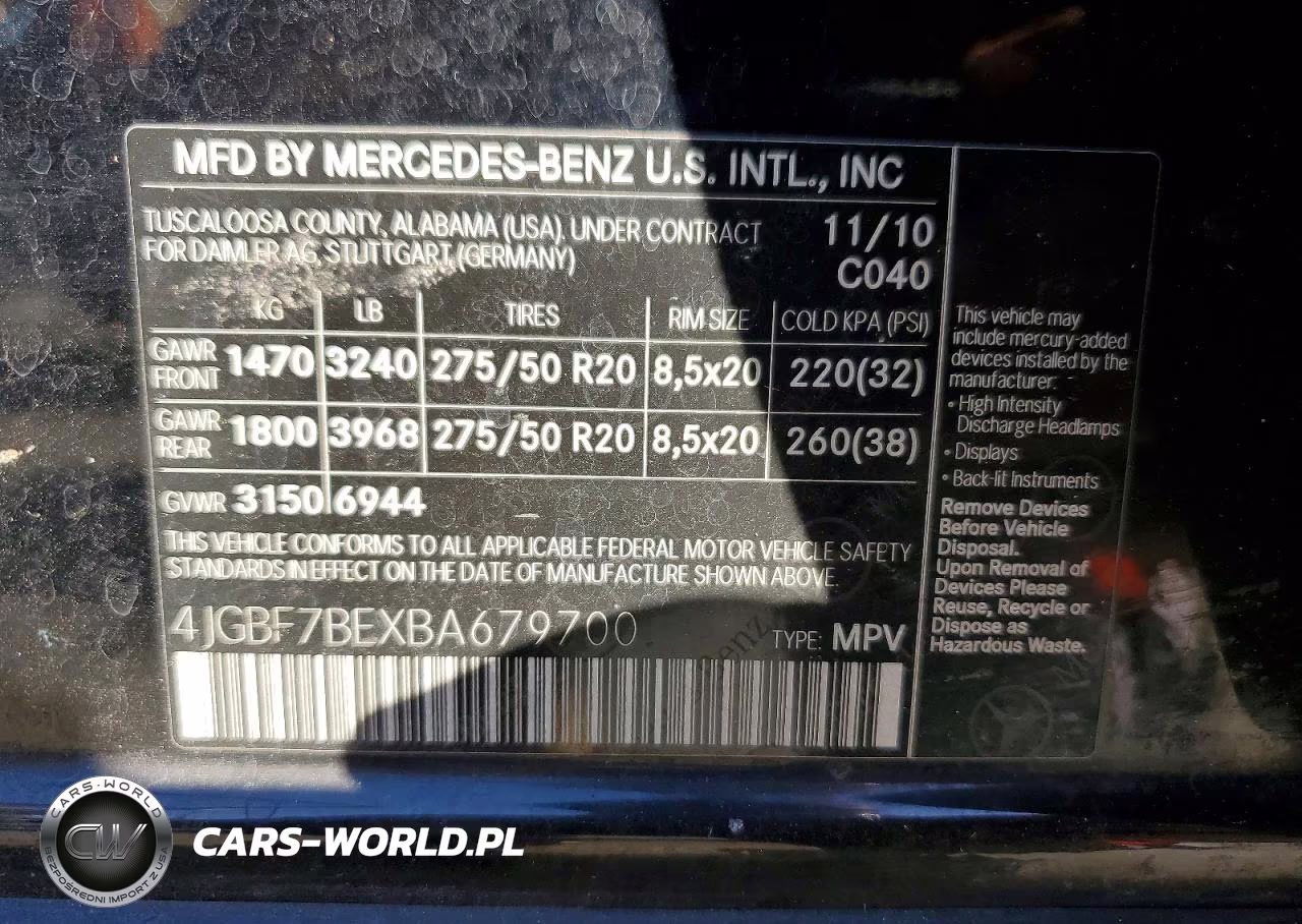 2011 Mercedes-Benz Gl 450 4Matic VIN:4JGBF7BEXBA679700 - 13