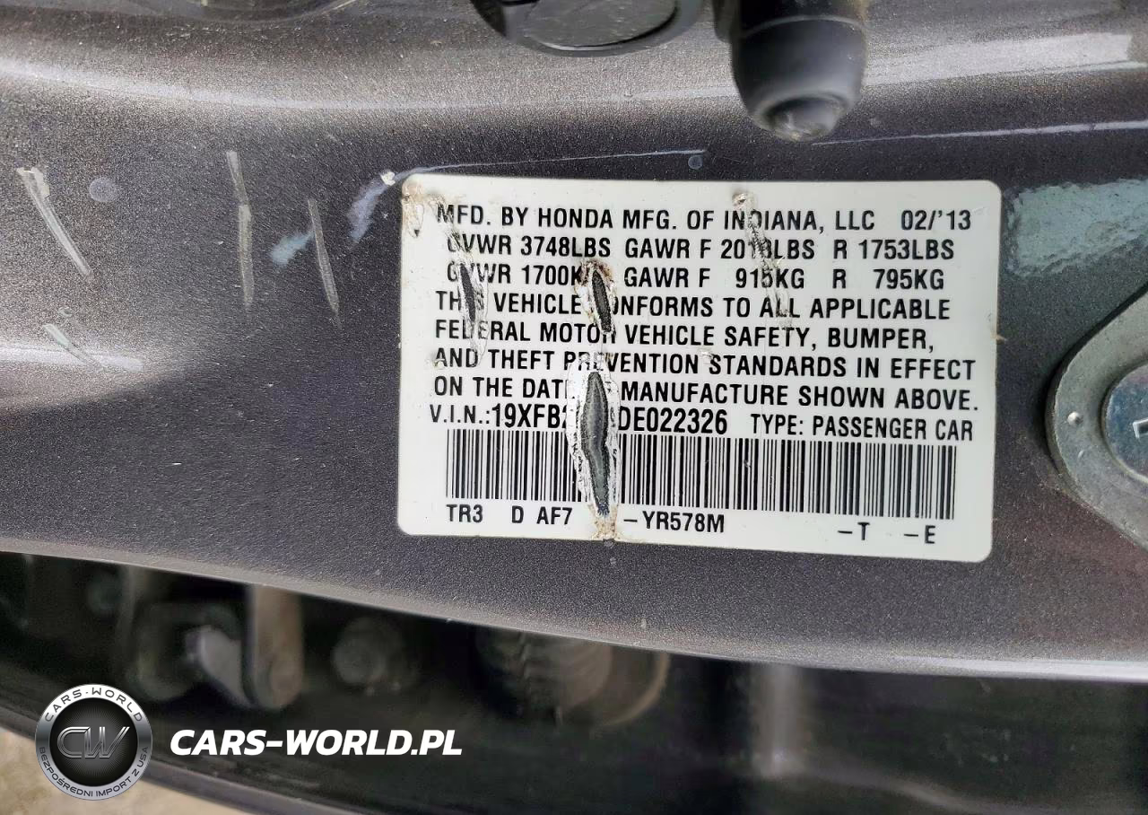2013 Honda Civic Lx VIN:19XFB2F56DE022326 - 12