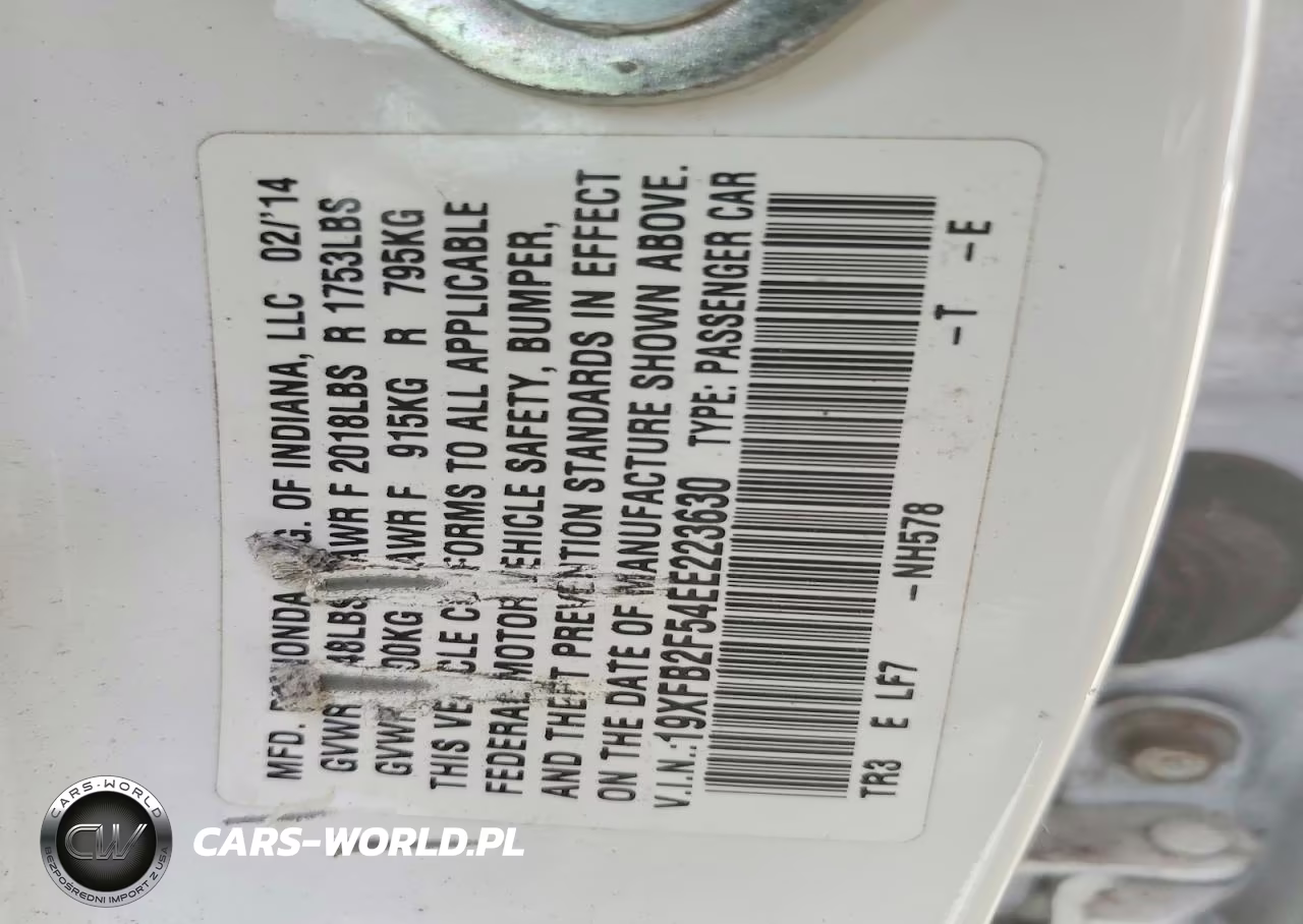 2014 Honda Civic Lx VIN:19XFB2F54EE223630 - 12