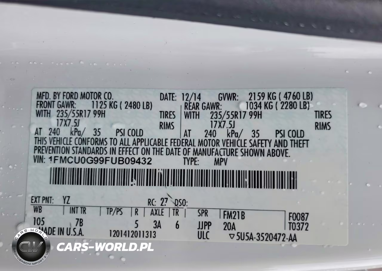 2015 Ford Escape Se VIN:1FMCU0G99FUB09432 - 14