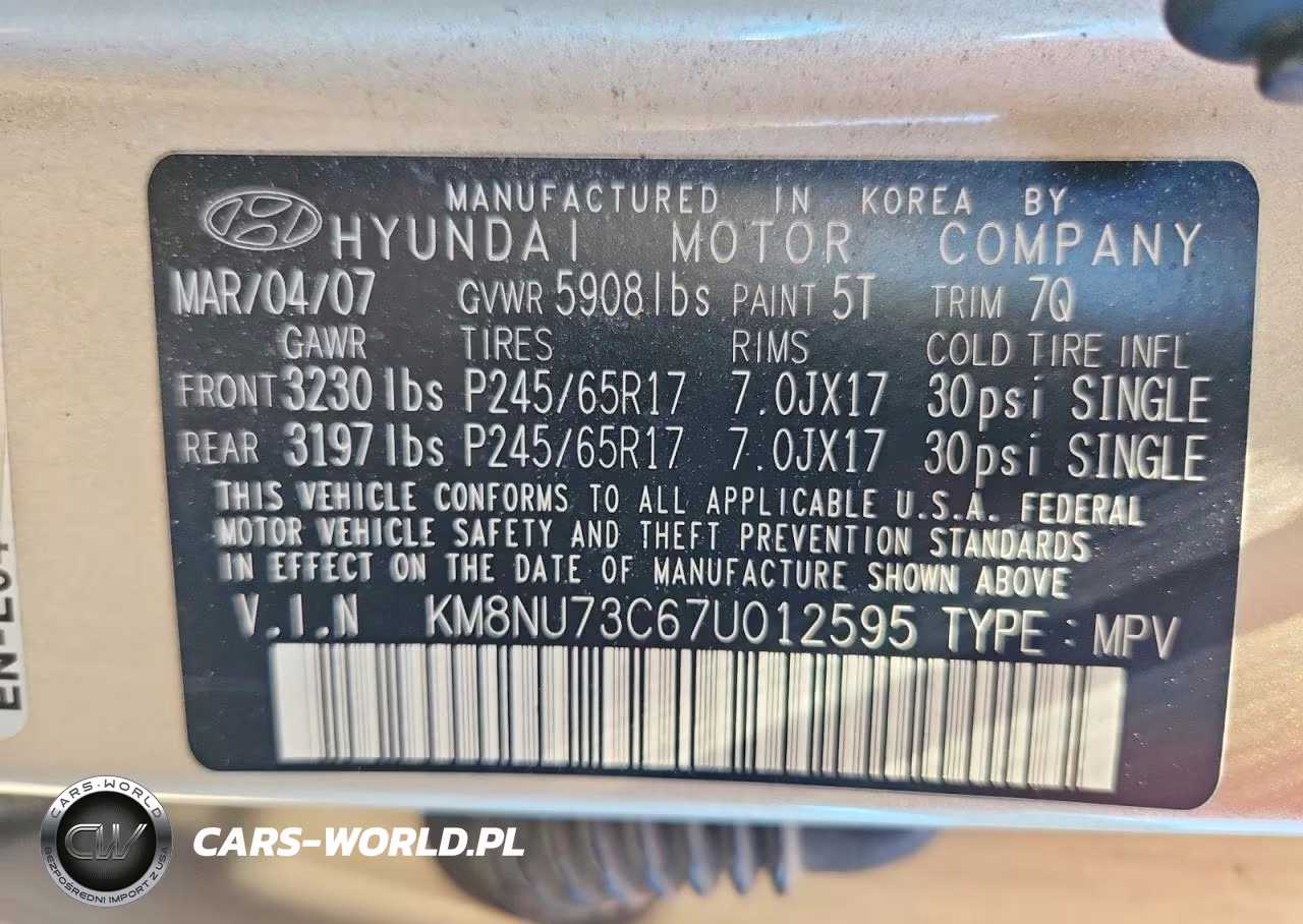 2007 Hyundai Veracruz Gls VIN:KM8NU73C67U012595 - 12