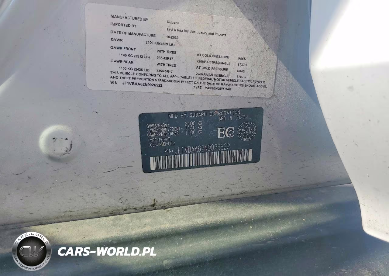 2022 Subaru Wrx VIN:JF1VBAA62N9026522 - 12
