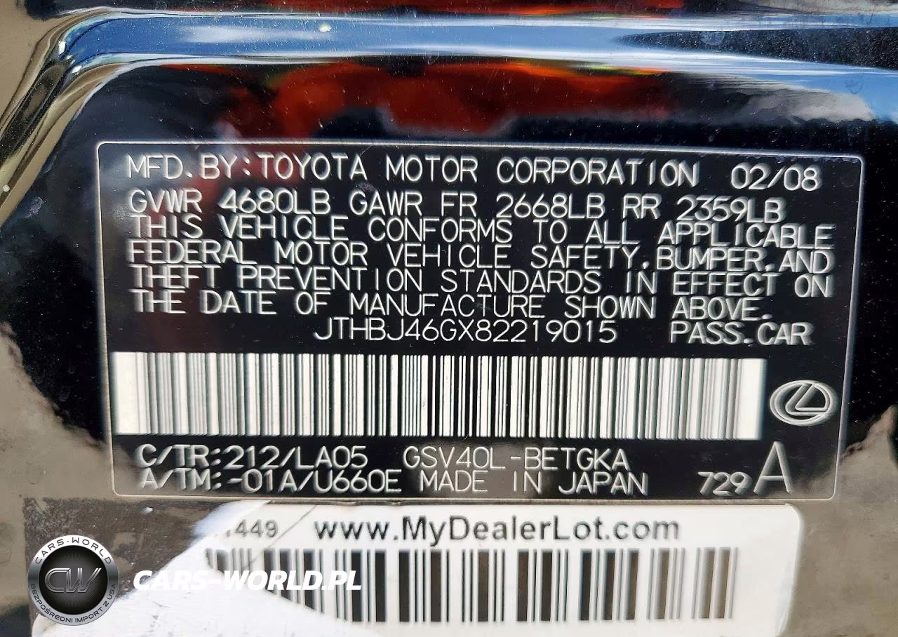 2008 Lexus Es 350 VIN:JTHBJ46GX82219015 - 13