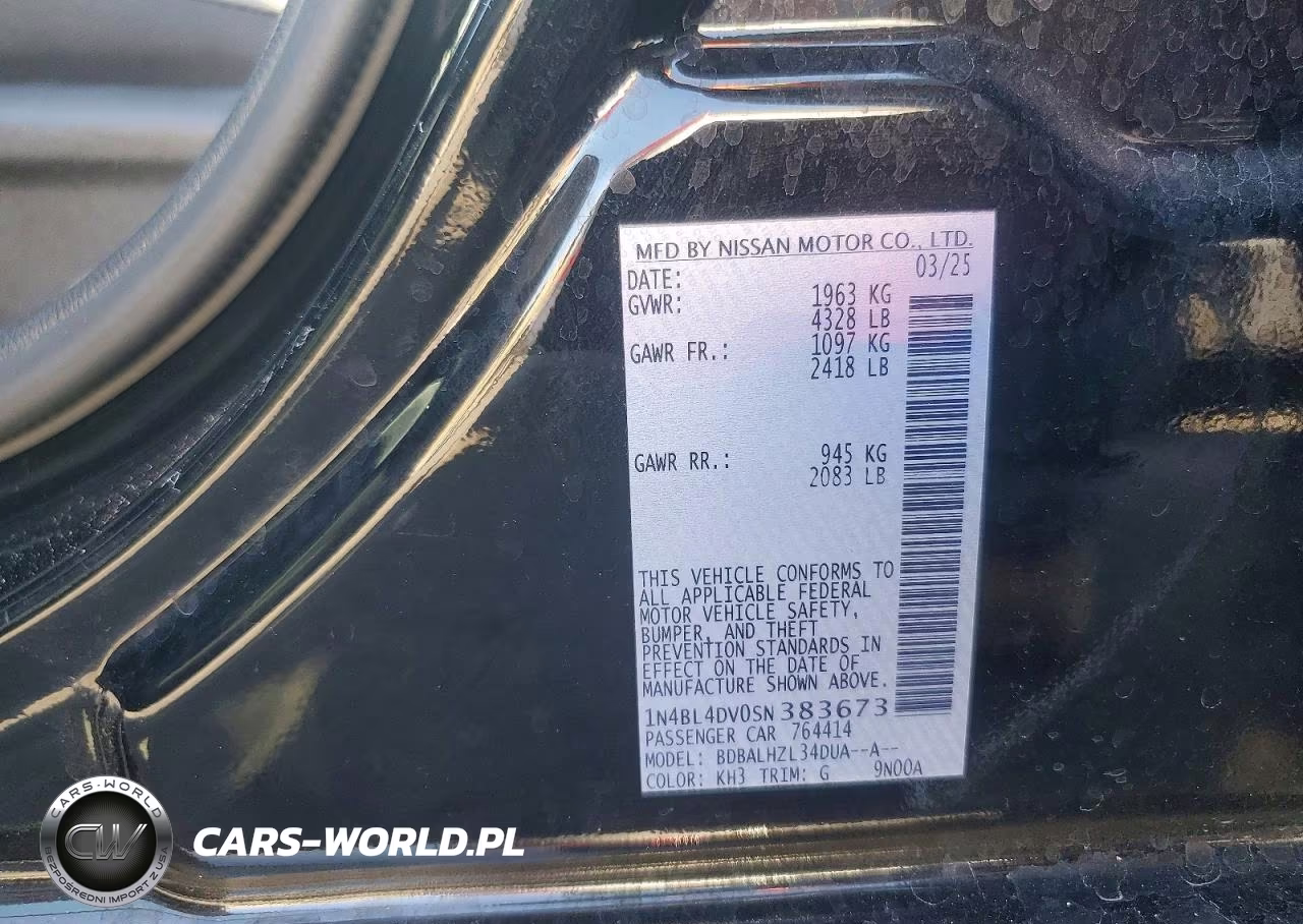 2025 Nissan Altima Sv VIN:1N4BL4DV0SN383673 - 12