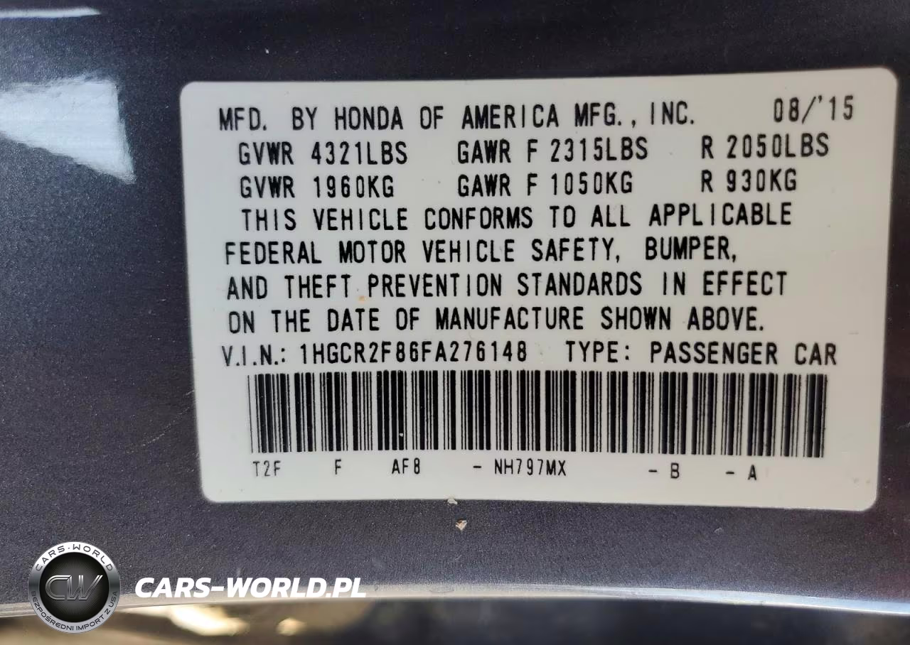 2015 Honda Accord VIN:1HGCR2F86FA276148 - 13