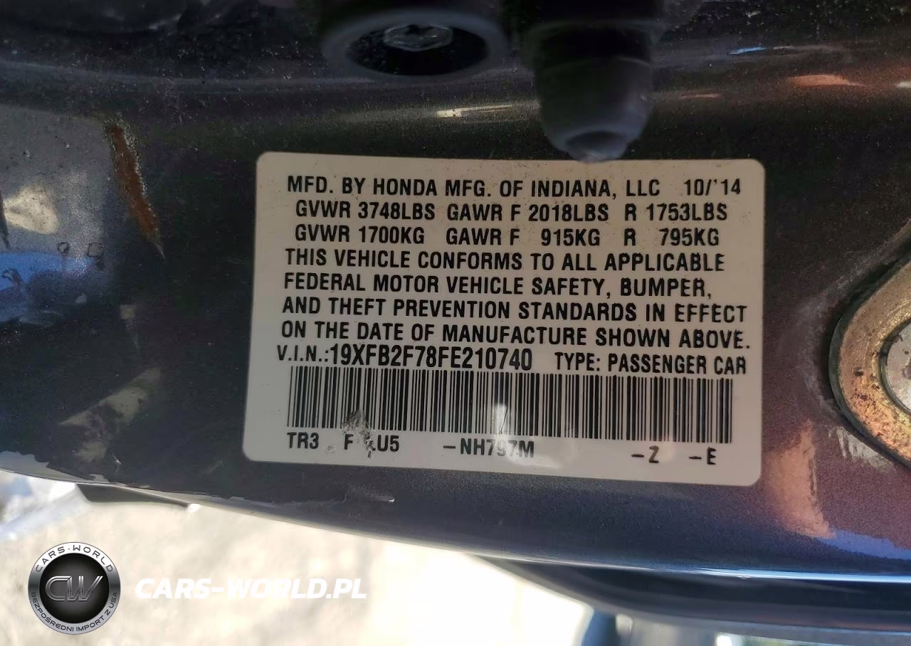 2015 Honda Civic Se VIN:19XFB2F78FE210740 - 12