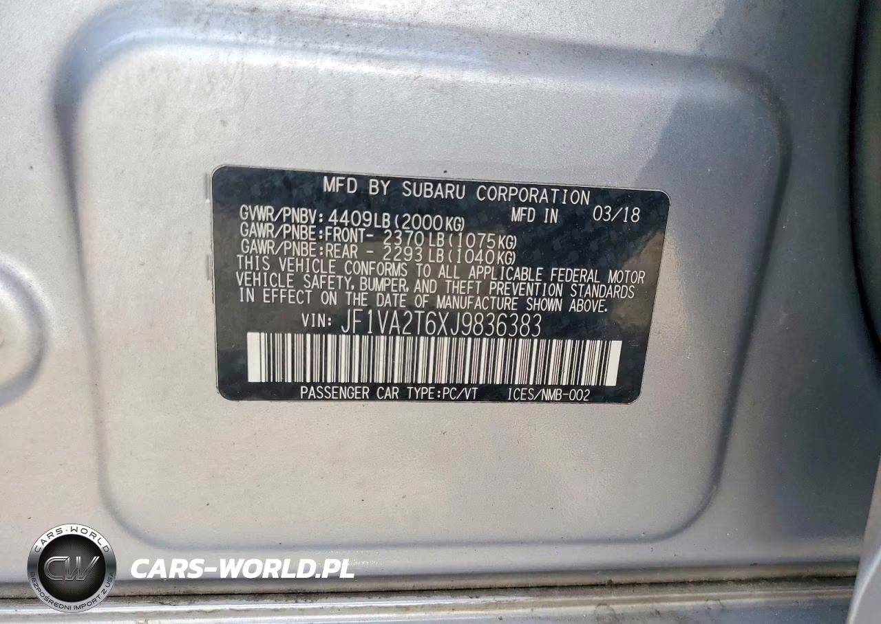 2018 Subaru Wrx Sti Limited VIN:JF1VA2T6XJ9836383 - 12