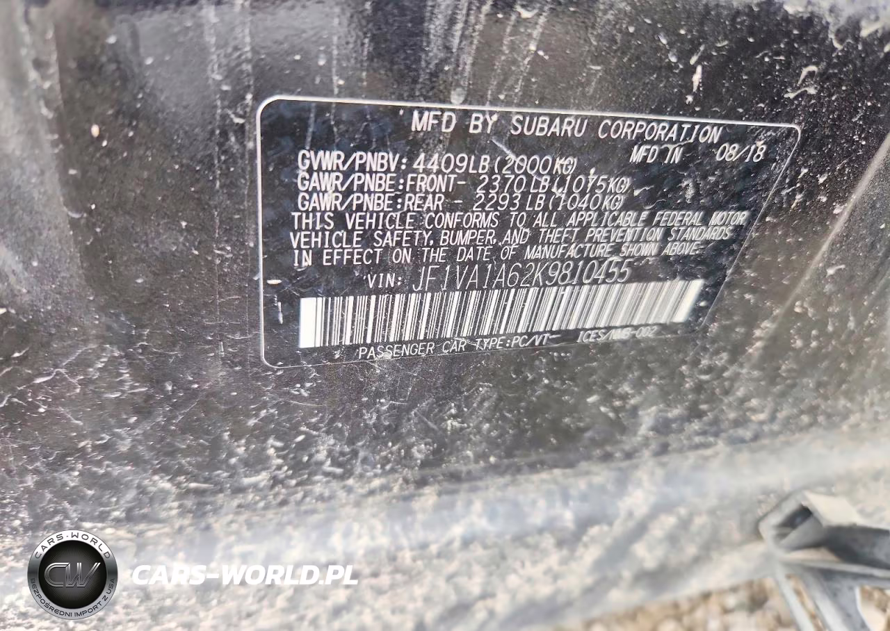 2019 Subaru Wrx VIN:JF1VA1A62K9810455 - 14