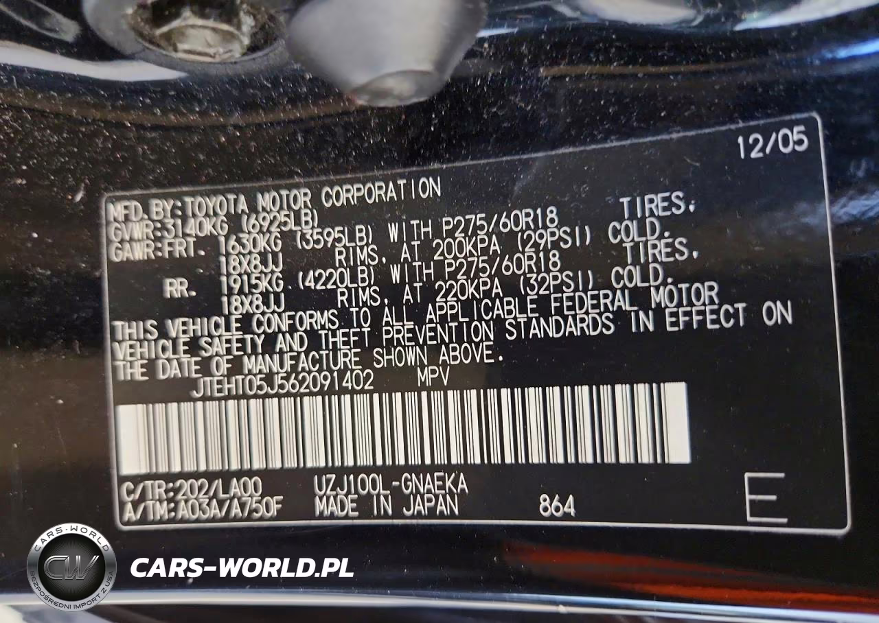 2006 Toyota Land Cruiser Base VIN:JTEHT05J562091402 - 12