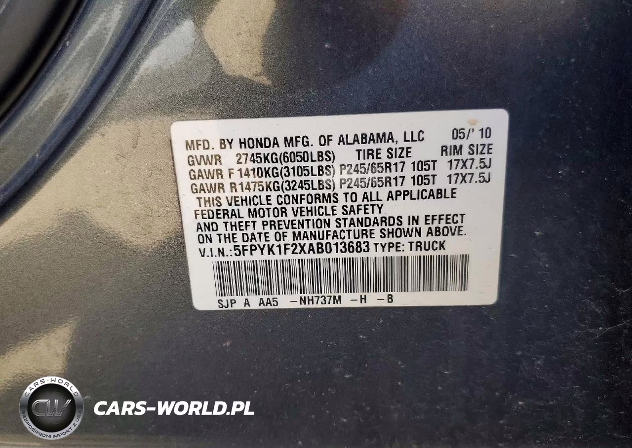 2010 Honda Ridgeline Rt VIN:5FPYK1F2XAB013683 - 12