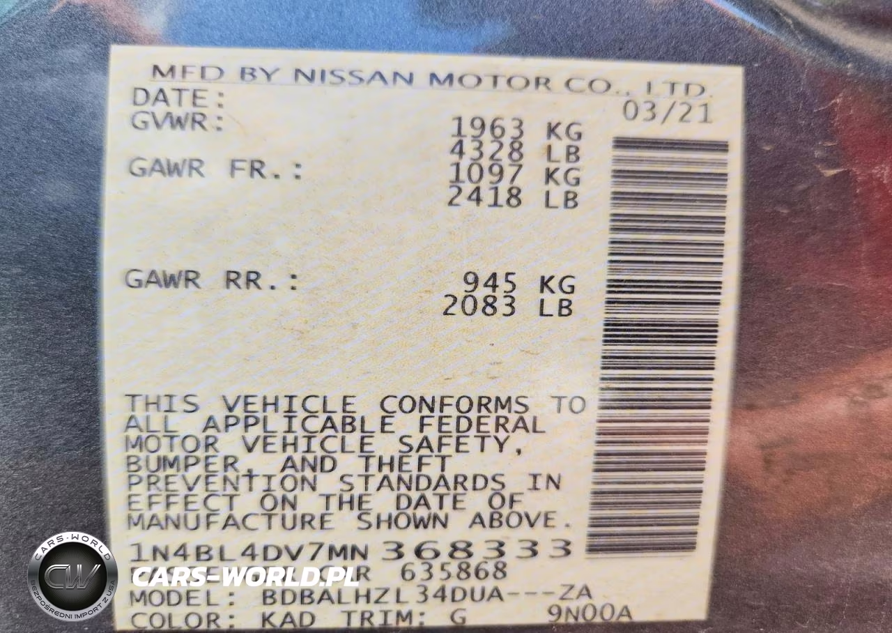 2021 Nissan Altima Sv VIN:1N4BL4DV7MN368333 - 12