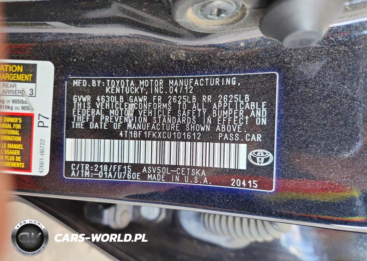 2012 Toyota Camry Se VIN:4T1BF1FKXCU101612 - 12