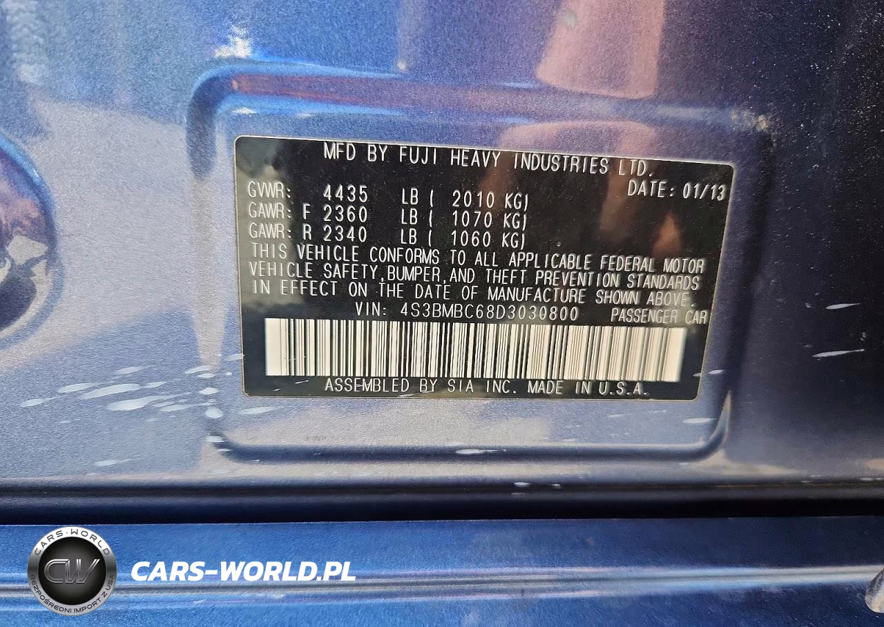 2013 Subaru Legacy 2.5I Premium VIN:4S3BMBC68D3030800 - 12