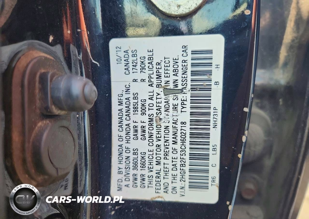 2012 Honda Civic Lx VIN:2HGFB2F53CH602718 - 12
