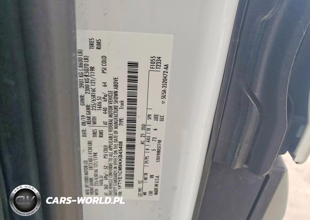 2019 Ford Transit T-150 VIN:1FTYE1CM9KKB45408 - 13