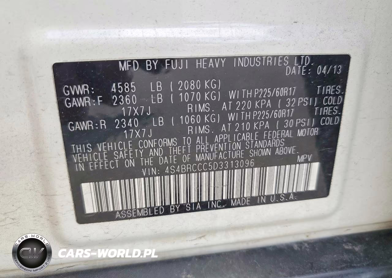 2013 Subaru Outback 2.5I Premium VIN:4S4BRCCC5D3313096 - 12
