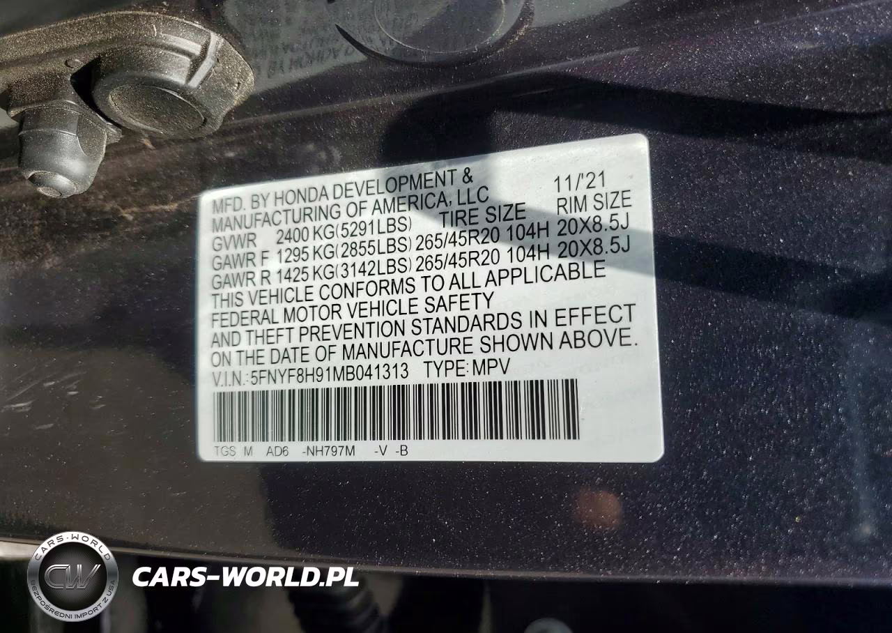 2021 Honda Passport Touring VIN:5FNYF8H91MB041313 - 13