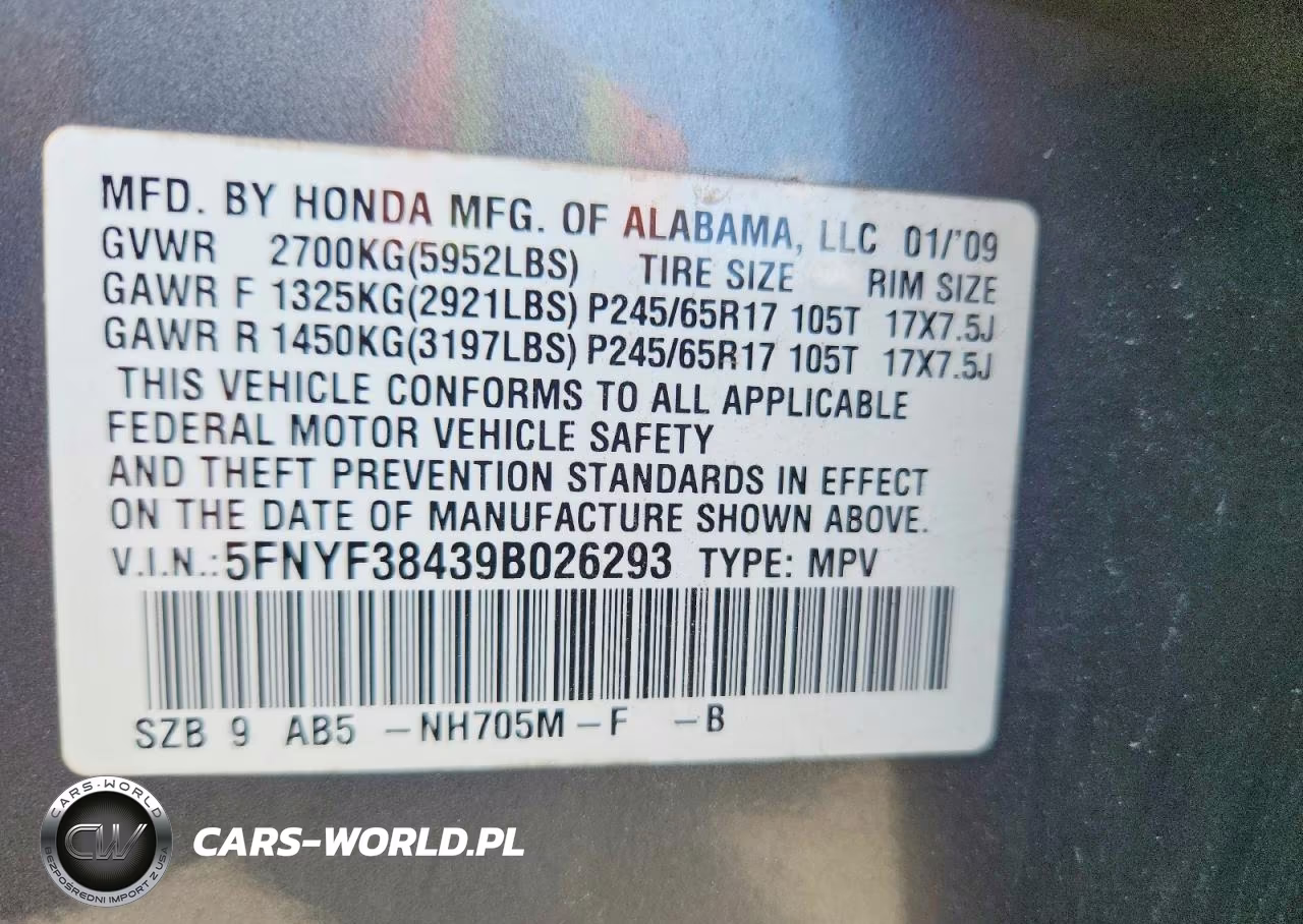 2009 Honda Pilot Ex VIN:5FNYF38439B026293 - 14