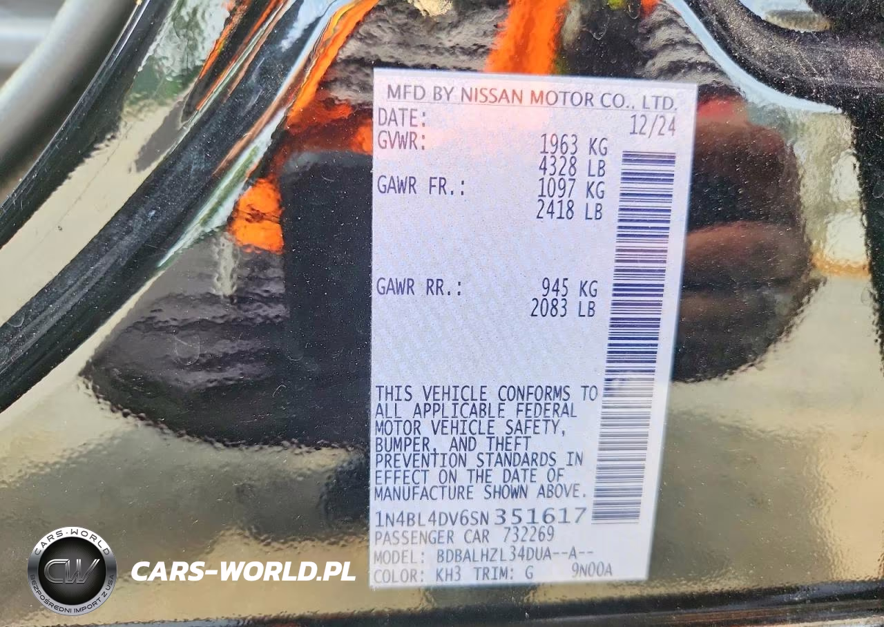 2025 Nissan Altima Sv VIN:1N4BL4DV6SN351617 - 12