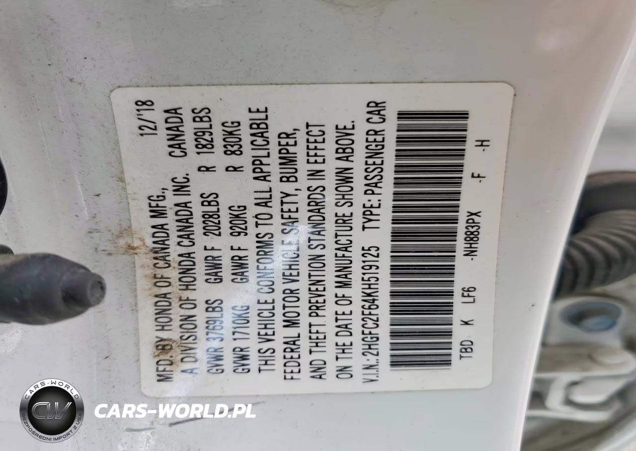 2019 Honda Civic Lx VIN:2HGFC2F64KH519125 - 12