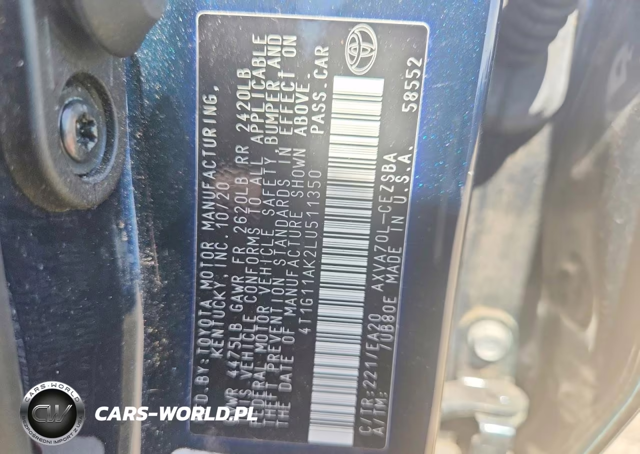 2020 Toyota Camry Se VIN:4T1G11AK2LU511350 - 12