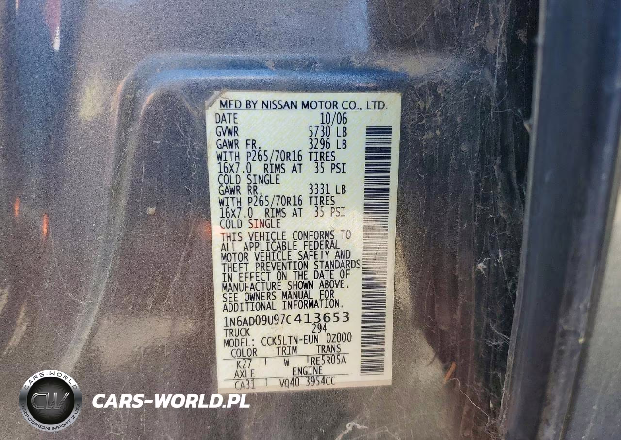 2007 Nissan Frontier Se VIN:1N6AD09U97C413653 - 12