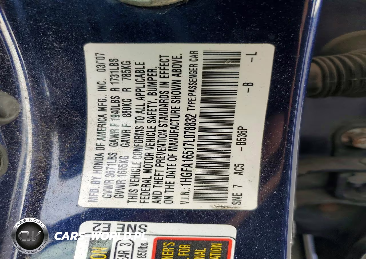 2007 Hond Civic VIN:1HGFA16517L078832 - 12