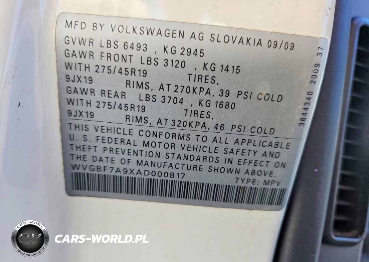 2010 Volkswagen Touareg V6 VIN:WVGBF7A9XAD000817 - 12