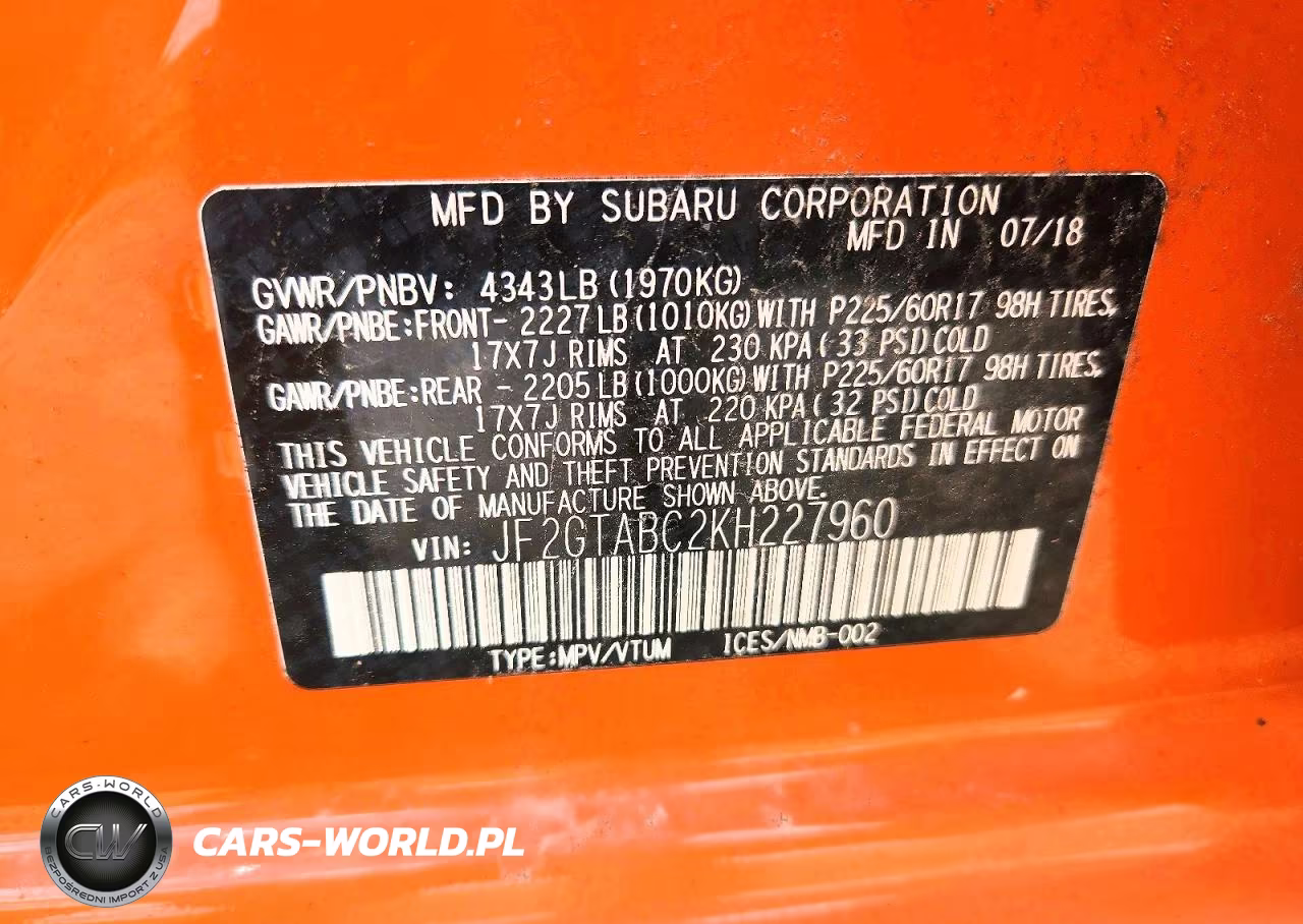 2019 Subaru Crosstrek VIN:JF2GTABC2KH227960 - 12