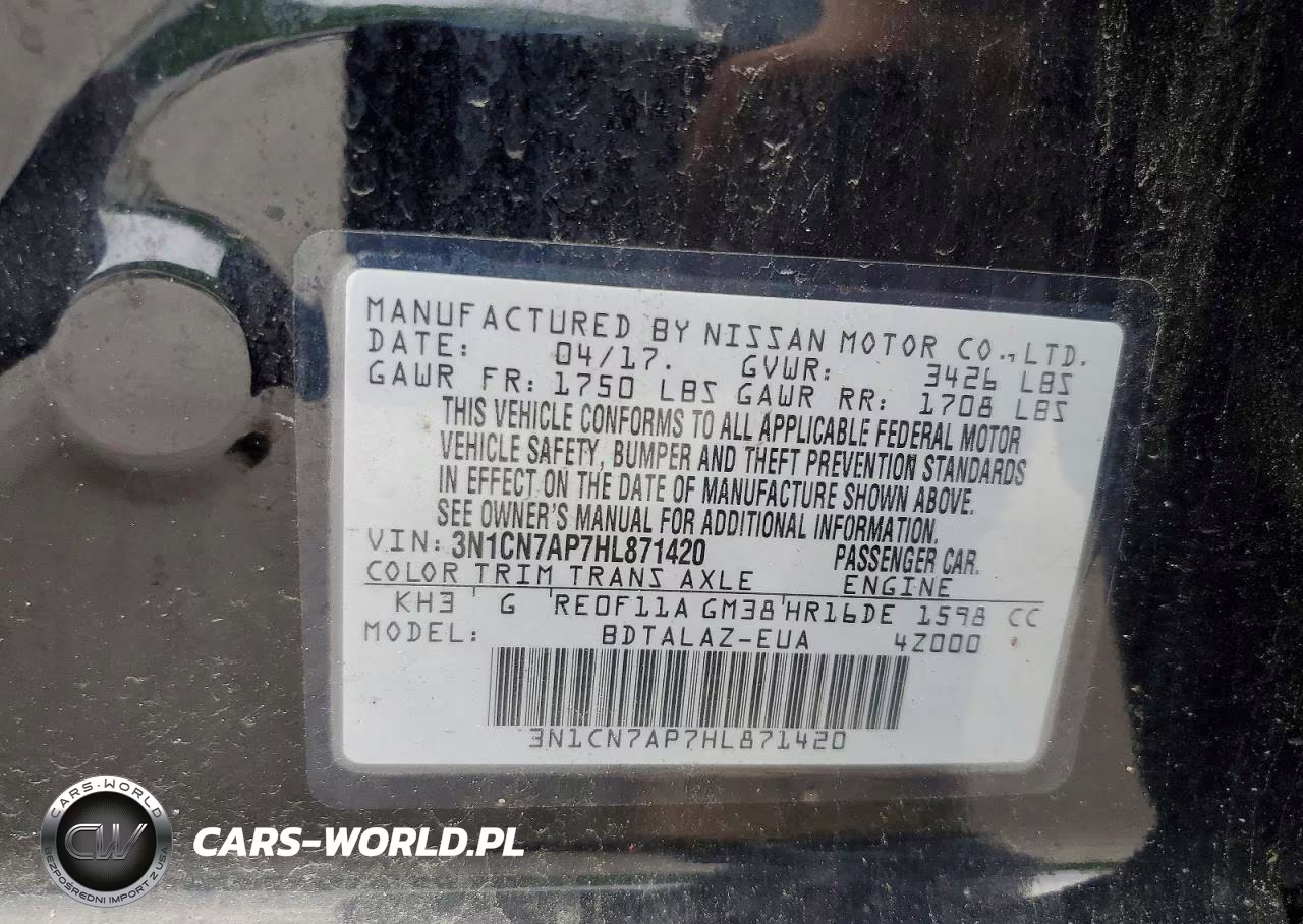2017 Nissan Versa 1.6 S Plus VIN:3N1CN7AP7HL871420 - 12