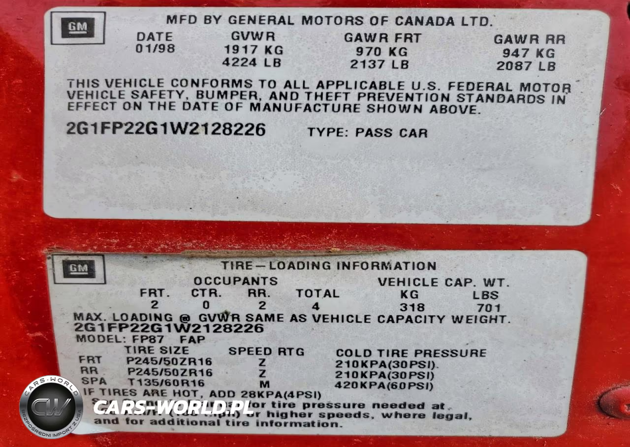1998 Chevrolet Camaro Z28 VIN:2G1FP22G1W2128226 - 12
