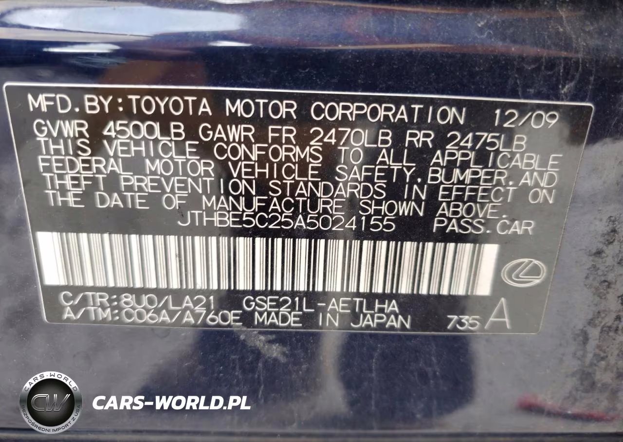 2010 Lexus Is 350 VIN:JTHBE5C25A5024155 - 12