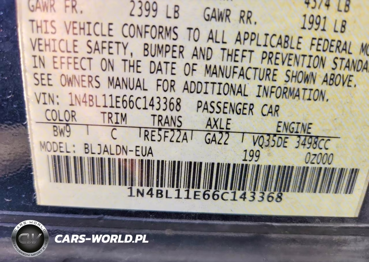 2006 Nissan Altima 3.5 Se VIN:1N4BL11E66C143368 - 14