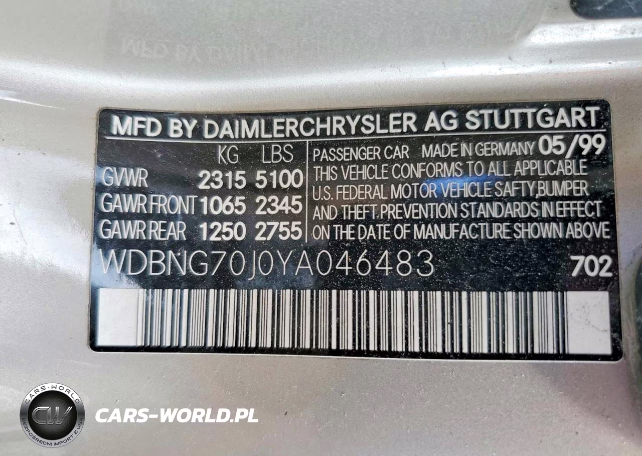 2000 Mercedes-Benz S 430 VIN:WDBNG70J0YA046483 - 12