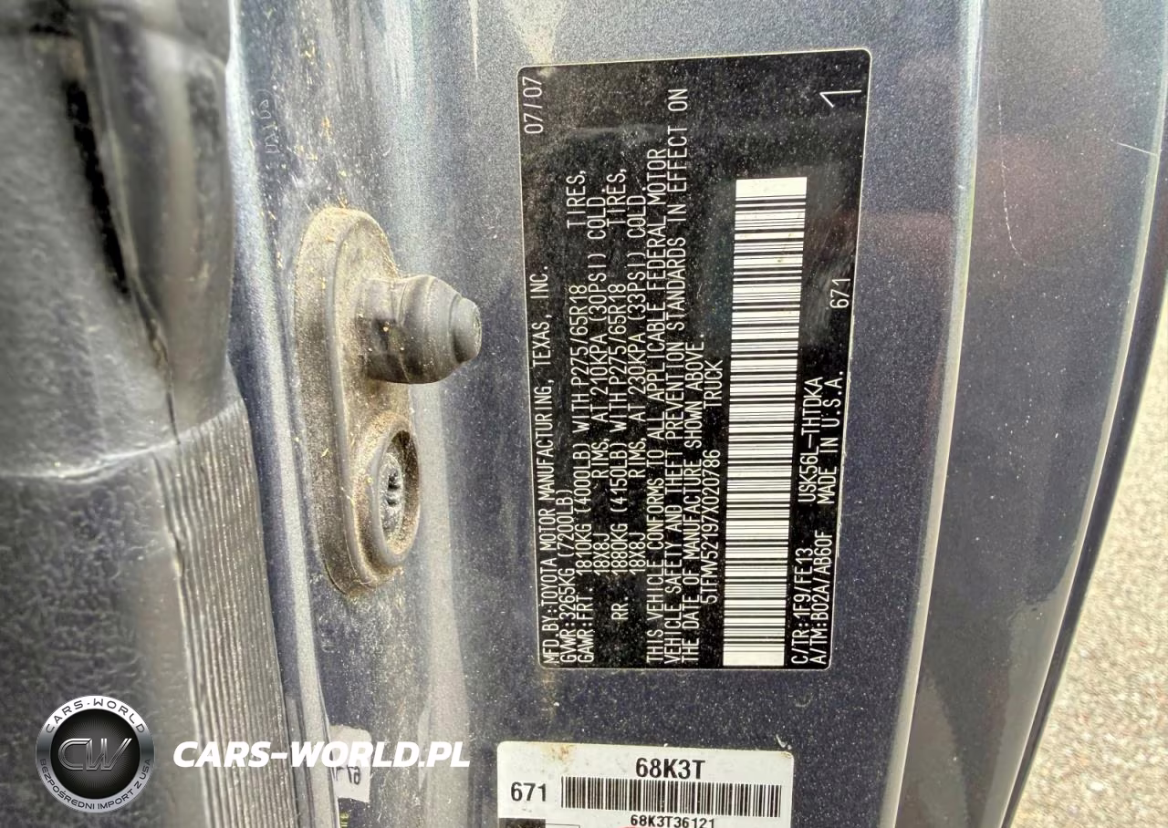 2007 Toyota Tundra Base VIN:5TFMV52197X020786 - 10