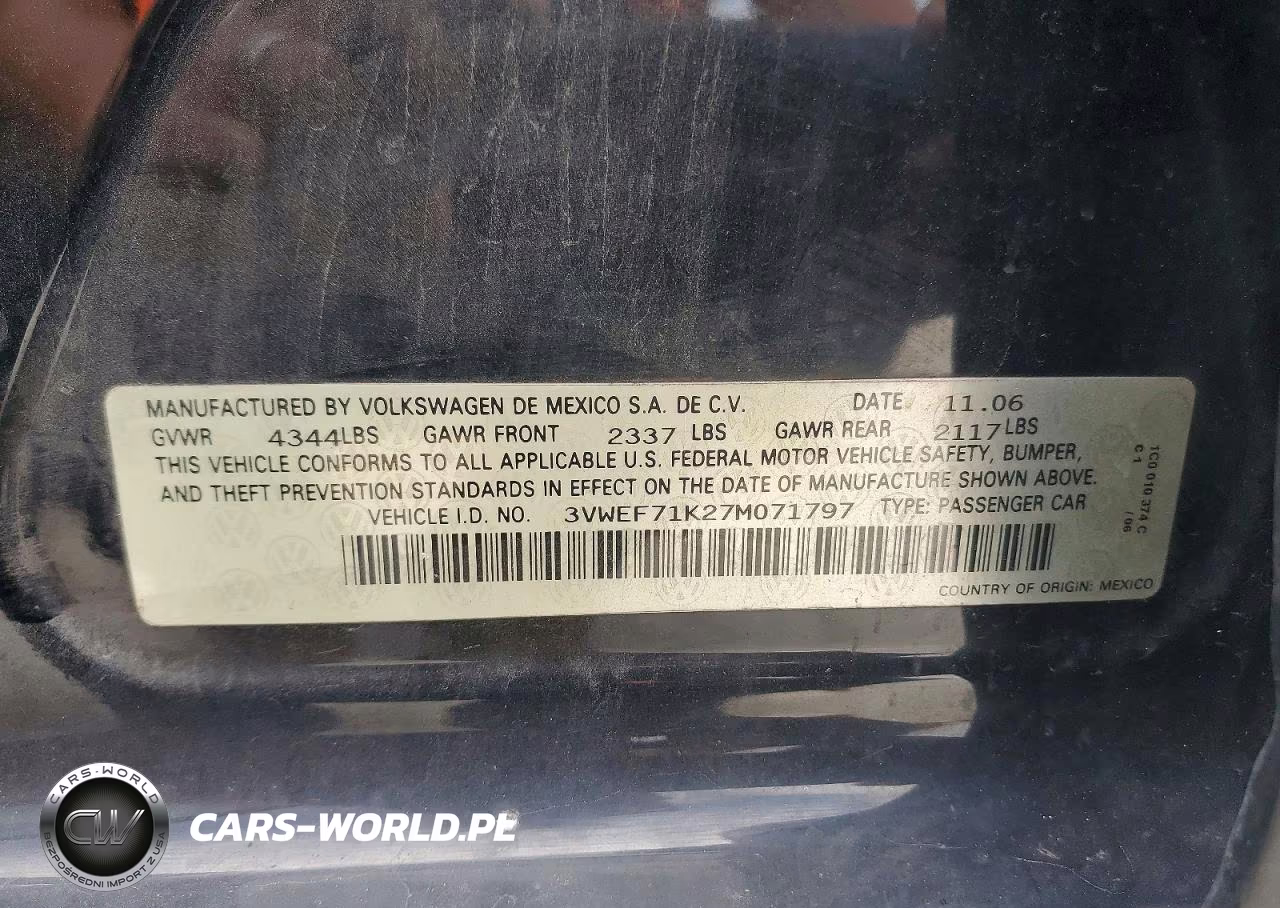 2007 Volkswagen Jetta Wolfsburg VIN:3VWEF71K27M071797 - 12
