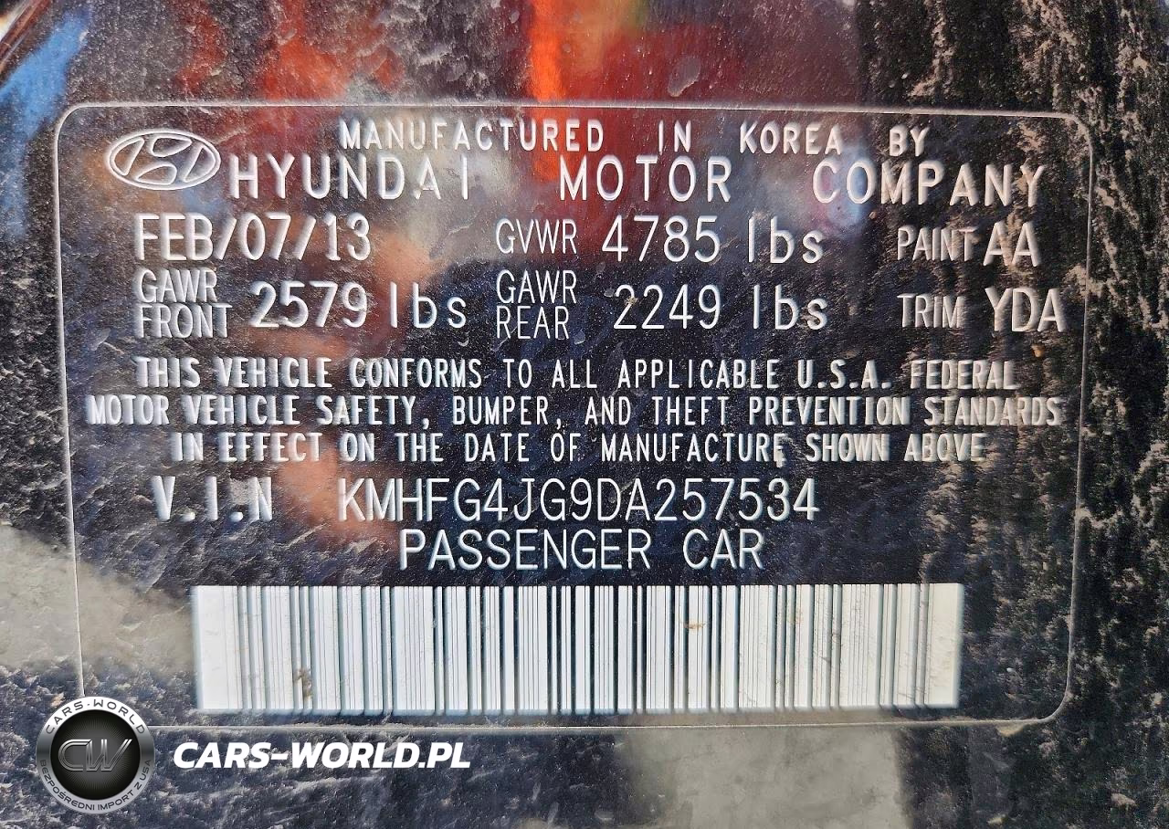 2013 Hyundai Azera Base VIN:KMHFG4JG9DA257534 - 12