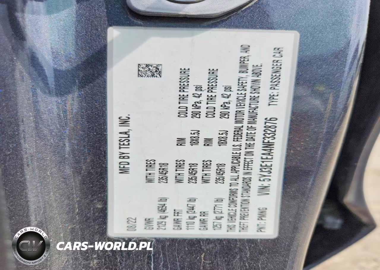 2022 Tesla Model 3 VIN:5YJ3E1EA4NF332876 - 12